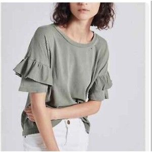 Current Elliott The Ruffle Roadie Tee in Dusty Olive Destroy Shirt SZ 0 /XS